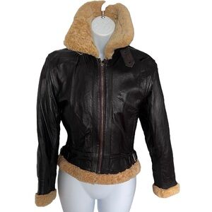 SNOW LEOPARD STORE Bomber Women's Genuine Sheepskin Leather Winter Jacket Size M